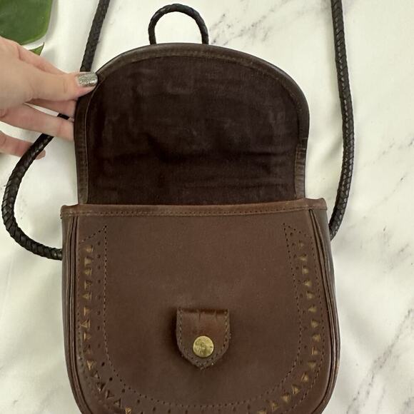 Vintage 90s Leather Cross Body Purse Bag Dark Brown Braided Boho Indie - Picture 6 of 7